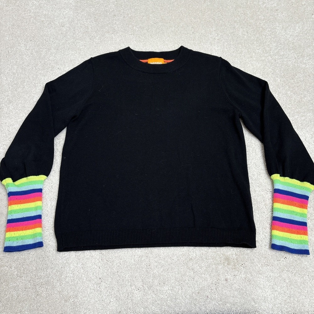 WISPR Crewneck Cotton Silk Blend Sweater Women's XS Rainbow Black